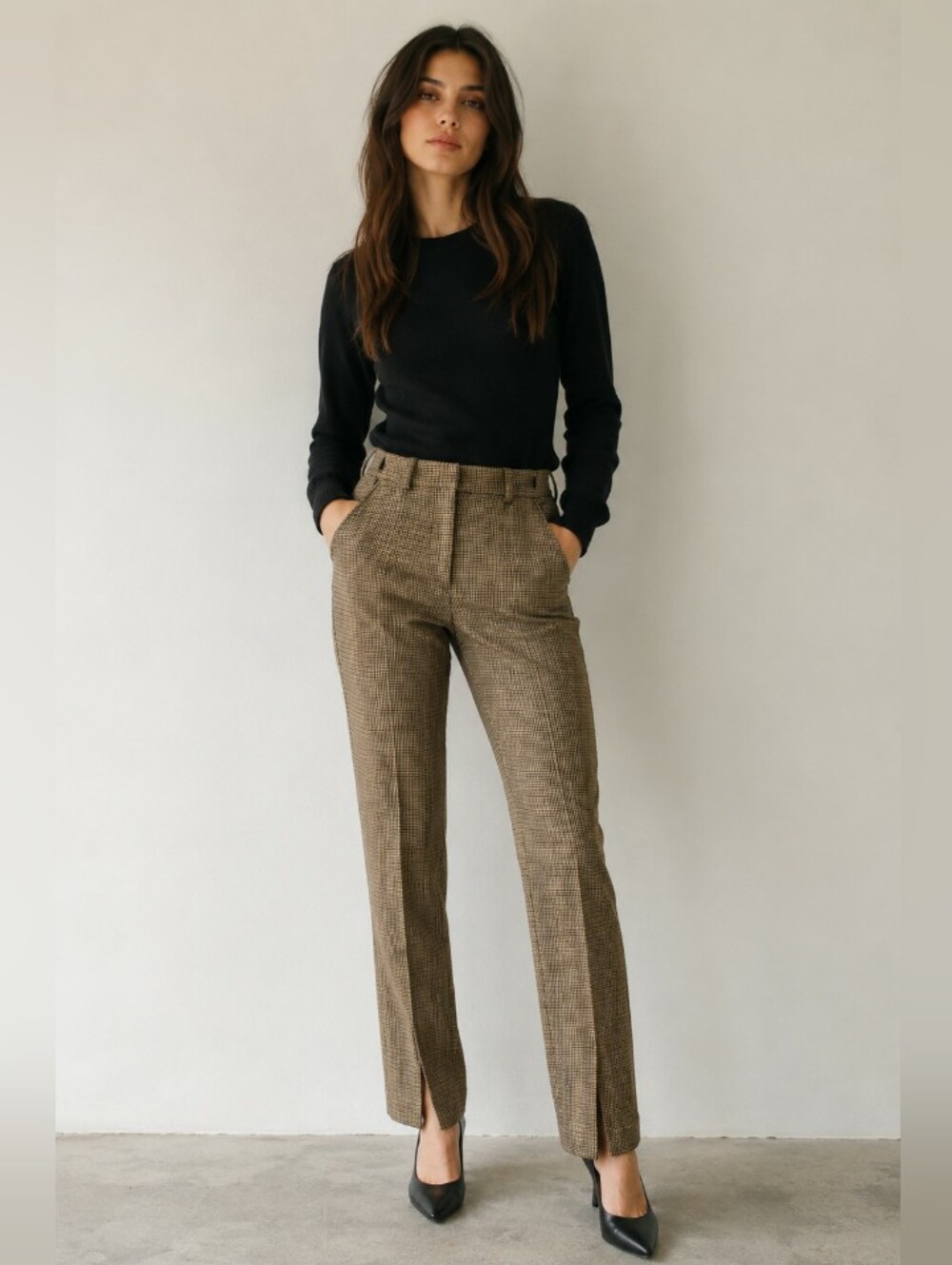 A.L.C. Plaid Slim Dress Pants in Tan and Black